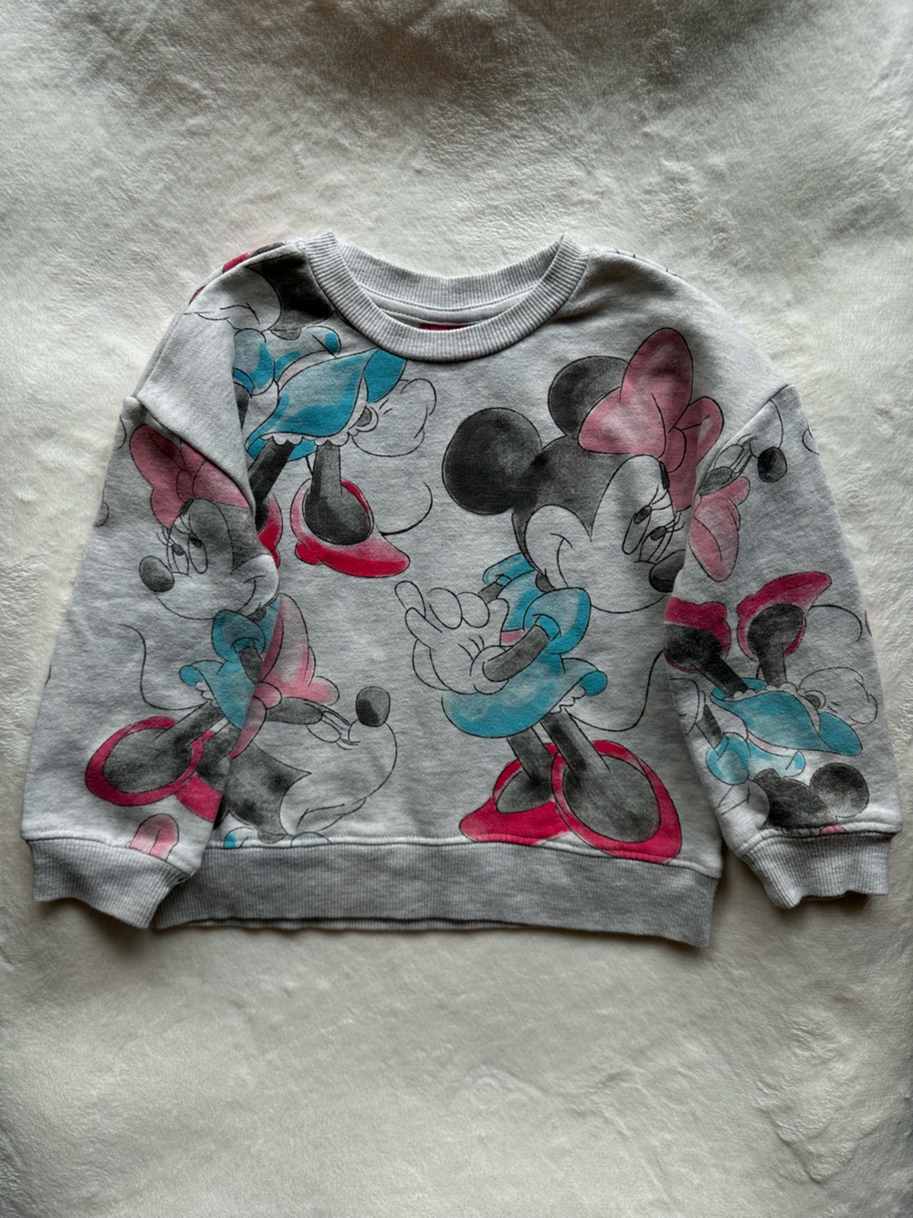Disney Kids' Gray Mickey & Minnie Graphic Sweatshirt - Pink & Blue